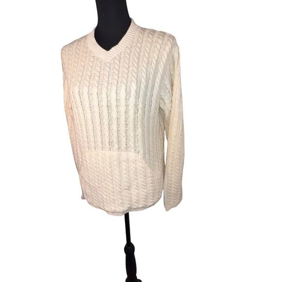 JP Beringer ladies size S/M yellow cable net crewneck pouch pocket USA sweater ￼ - Picture 2 of 8